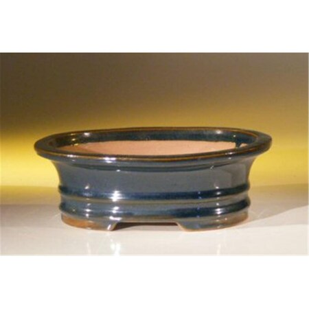 Paisaje 7 x 5.5 x 2.375 in. Ceramic Bonsai Pot, Blue - Oval PA2529685